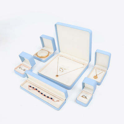 Kotak Perhiasan Kulit Biru Cahaya untuk Perhiasan Besar Set Kalung Gelang Earrings Ring Packaging