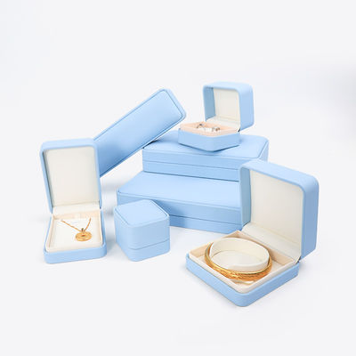 Kotak Perhiasan Kulit Biru Cahaya untuk Perhiasan Besar Set Kalung Gelang Earrings Ring Packaging