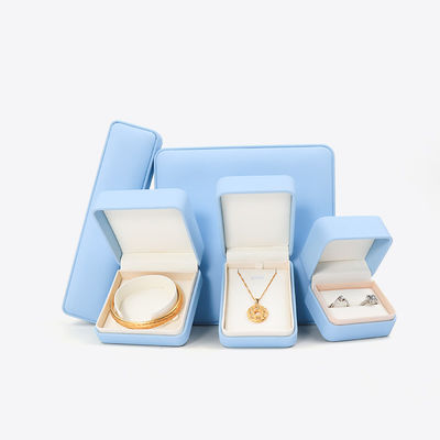 Kotak Perhiasan Kulit Biru Cahaya untuk Perhiasan Besar Set Kalung Gelang Earrings Ring Packaging