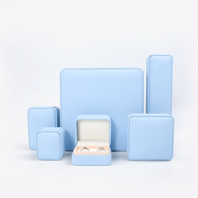 Kotak Perhiasan Kulit Biru Cahaya untuk Perhiasan Besar Set Kalung Gelang Earrings Ring Packaging