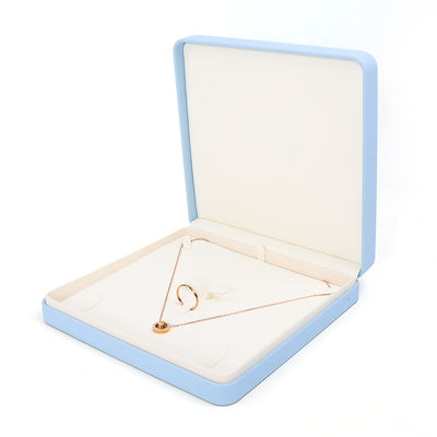 Kotak Perhiasan Kulit Biru Cahaya untuk Perhiasan Besar Set Kalung Gelang Earrings Ring Packaging