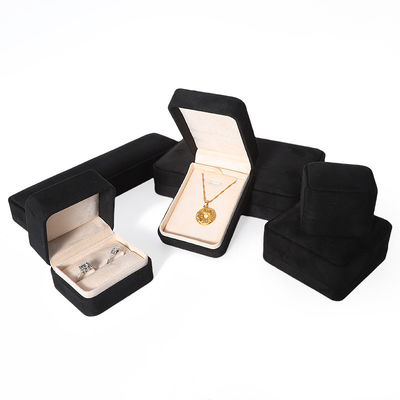 Hign End Big Jewelry Set Kalung Gelang Earrings Ring Packaging Handmade Square Velvet Black Jewelry Box Dengan Logo