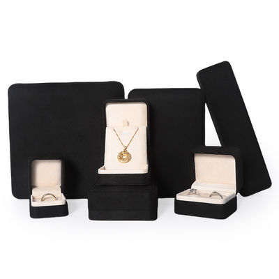 Hign End Big Jewelry Set Kalung Gelang Earrings Ring Packaging Handmade Square Velvet Black Jewelry Box Dengan Logo