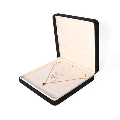 Hign End Big Jewelry Set Kalung Gelang Earrings Ring Packaging Handmade Square Velvet Black Jewelry Box Dengan Logo