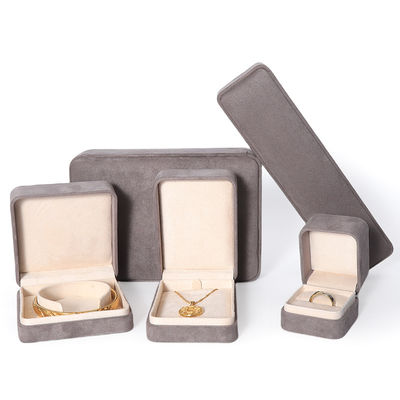 Kotak Kemasan Perhiasan Abu-abu Premium Kustom Ujung Tinggi Set Perhiasan Besar Kalung Gelang Anting Cincin Kemasan