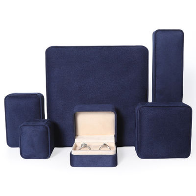 Grosir Manufaktur China Kotak Kemasan Perhiasan Biru Premium Kustom Kotak Perhiasan Besar Kelas Atas Set Kalung Gelang Anting Cincin Kemasan Kotak Perhiasan Beludru Persegi Biru Buatan Tangan Dengan Logo