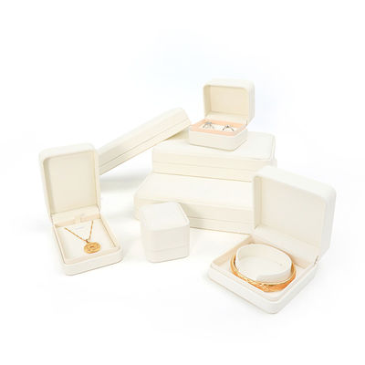 Handmade Square Putih Kulit Perhiasan Packaging Box Custom Mewah Perhiasan Besar Set Box Untuk Kalung Gelang Earrings Ring Packaging
