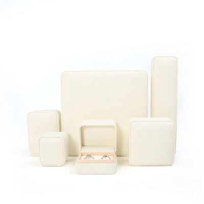 Handmade Square Putih Kulit Perhiasan Packaging Box Custom Mewah Perhiasan Besar Set Box Untuk Kalung Gelang Earrings Ring Packaging