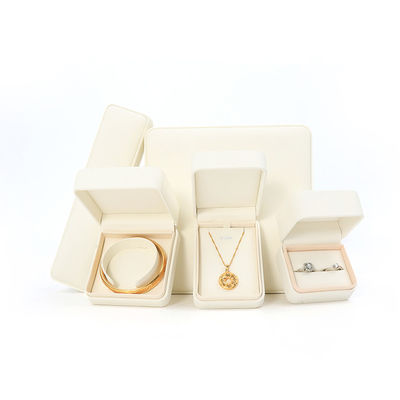 Handmade Square Putih Kulit Perhiasan Packaging Box Custom Mewah Perhiasan Besar Set Box Untuk Kalung Gelang Earrings Ring Packaging