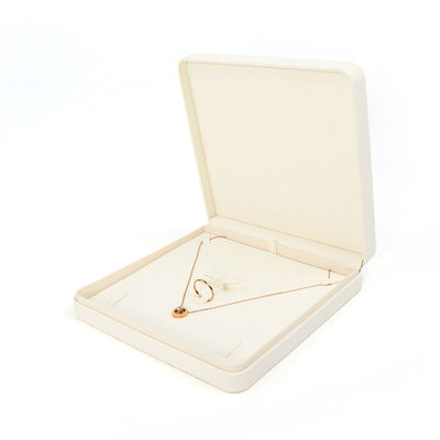 Handmade Square Putih Kulit Perhiasan Packaging Box Custom Mewah Perhiasan Besar Set Box Untuk Kalung Gelang Earrings Ring Packaging