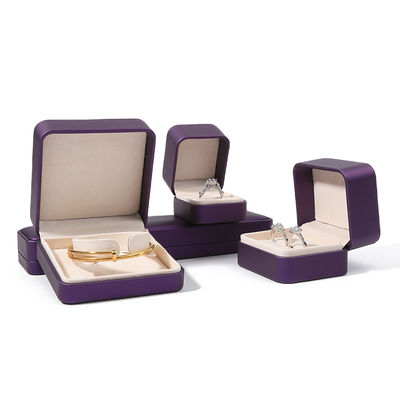High Quality Perhiasan Packaging Box Custom Luxury Big Jewelry Set Box Kalung Gelang Earrings Ring Packaging Handmade Square Ungu Kulit Perhiasan Box Dengan Logo