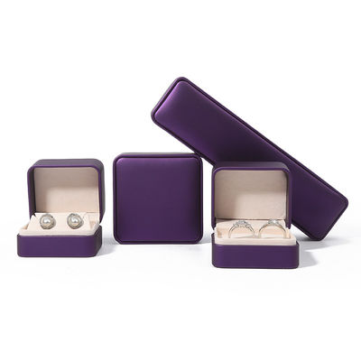 High Quality Perhiasan Packaging Box Custom Luxury Big Jewelry Set Box Kalung Gelang Earrings Ring Packaging Handmade Square Ungu Kulit Perhiasan Box Dengan Logo