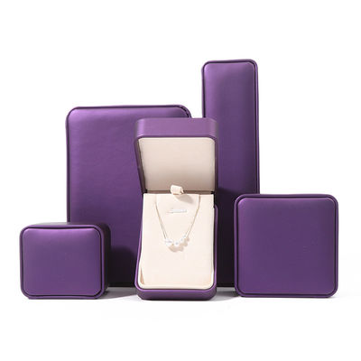 High Quality Perhiasan Packaging Box Custom Luxury Big Jewelry Set Box Kalung Gelang Earrings Ring Packaging Handmade Square Ungu Kulit Perhiasan Box Dengan Logo