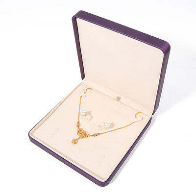 High Quality Perhiasan Packaging Box Custom Luxury Big Jewelry Set Box Kalung Gelang Earrings Ring Packaging Handmade Square Ungu Kulit Perhiasan Box Dengan Logo