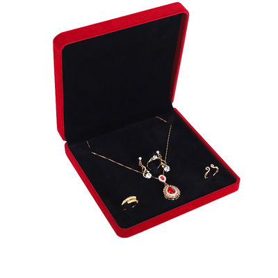 OEM ODM high-end beludru Perhiasan Box mewah logo disesuaikan Red Velvet Perhiasan Box