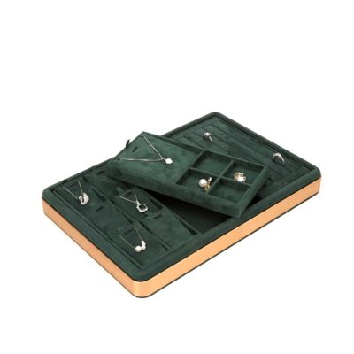 Baki Perhiasan Beludru Mewah OEM Logo Kustom Organizer Baki Perhiasan Set Perhiasan Tampilan