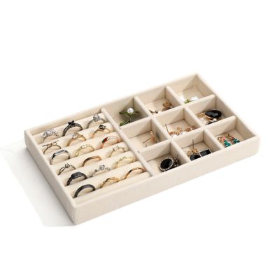 Customisable Luxury beige Velvet Perhiasan Trays OEM Perhiasan Trays tampilan untuk cincin gelang Kalung