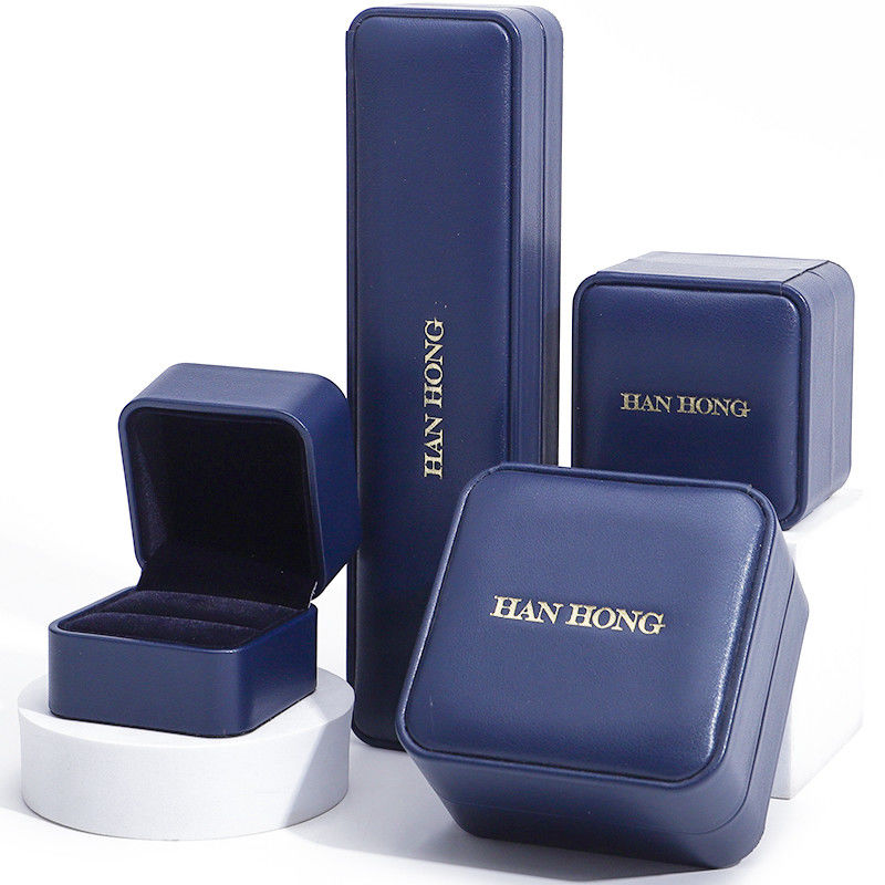 Dark Blue Round Corner PU Kulit Perhiasan Set Kotak Perhiasan Kothak Kemasan OEM