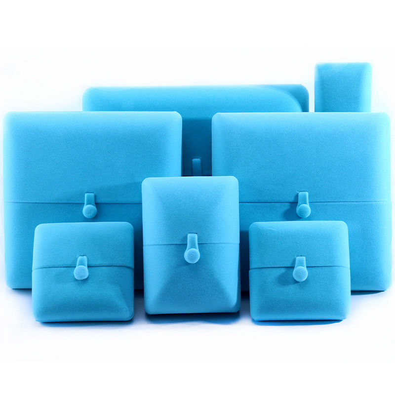 Sky Blue Velvet Hanhong Custom Logo Perhiasan Kemasan Kotak untuk Gelang Earrings Hadiah