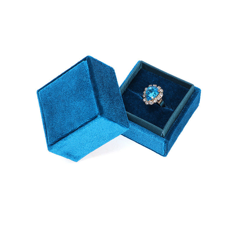 Light Blue Square Ring Storage Box untuk Display Perhiasan Velvet Ukuran Disesuaikan di Velvet