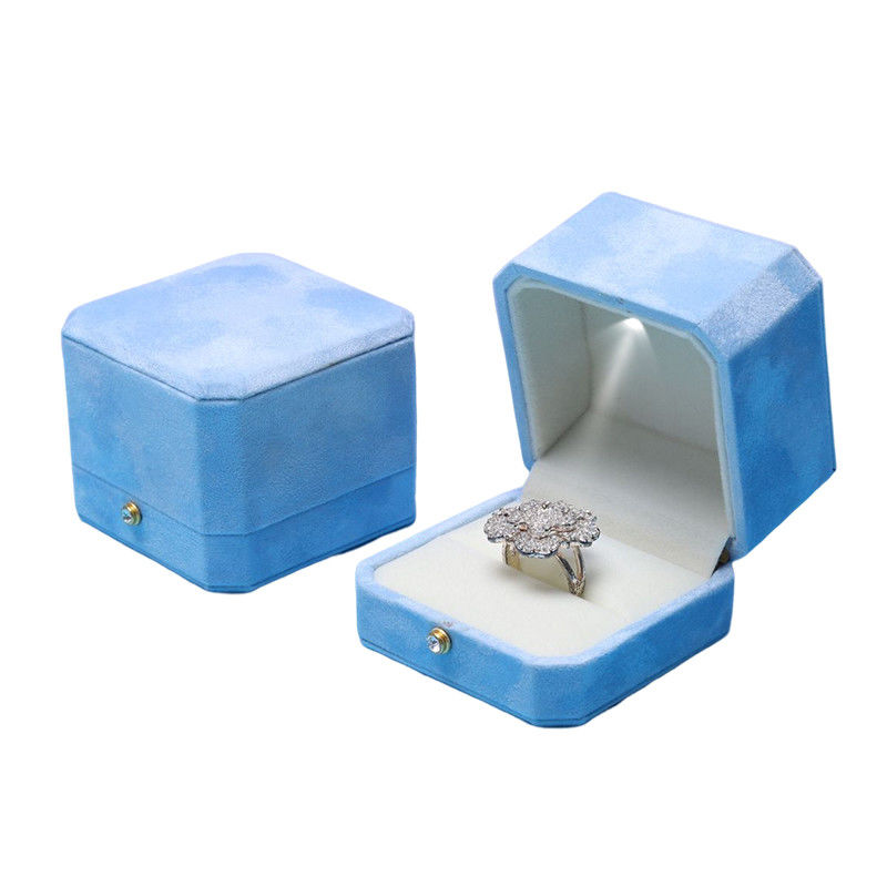 Kotak Perhiasan LED Otagonal Blue Velvet Solusi Khusus Hanhong Screen untuk Pengemasan