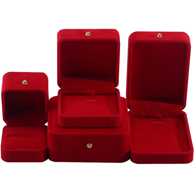 Kotak kemasan perhiasan red velvet untuk kalung gelang stud anting cincin logo khusus