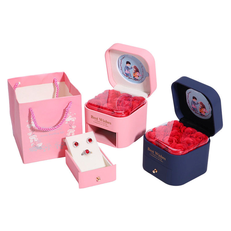 Custom Size Rose Immortal Laci Bunga Perhiasan Kotak Untuk Stud Earrings Pendant
