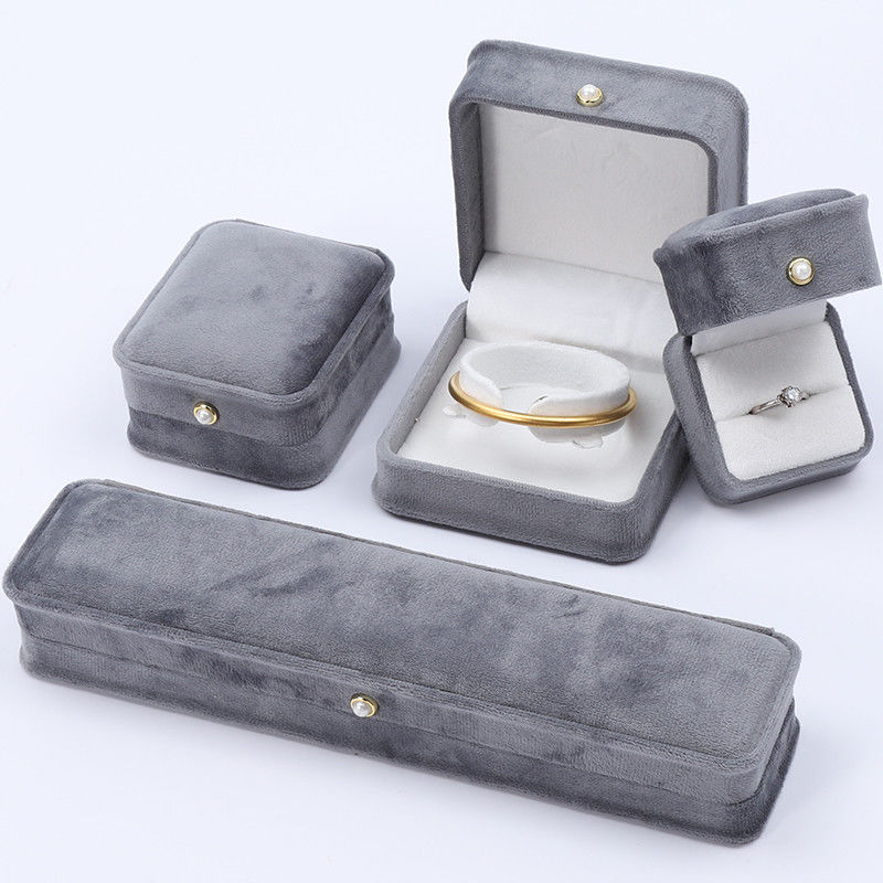 Gray Round Corner Pearl Ornament Velvet Jewelry Box Luxury Jewelry Box Pengemasan