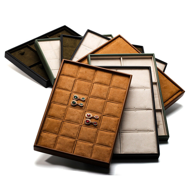 Soft Velvet Interior PU Kulit Perhiasan Display Tray Props untuk Ring Ear Studs