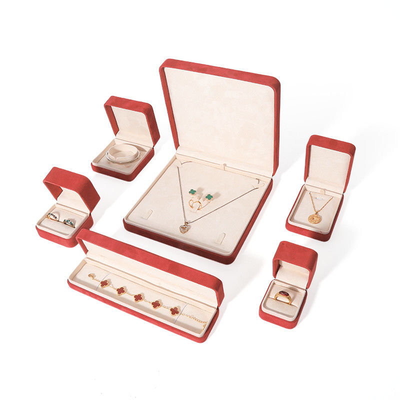 Kemasan Kotak Perhiasan Merah Premium Cetak 3D untuk Set Cincin Gelang Anting Kalung Besar