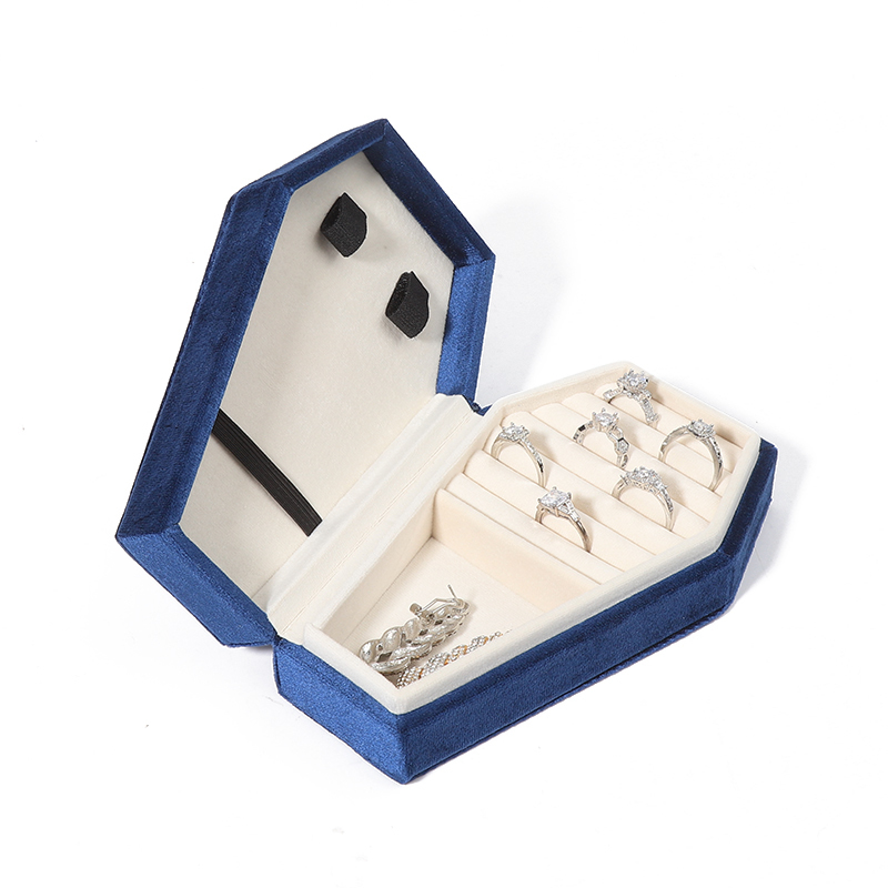 Custom Organizer Storage Blue velvet Perhiasan Travel Box OEM Perhiasan Natal kotak hadiah