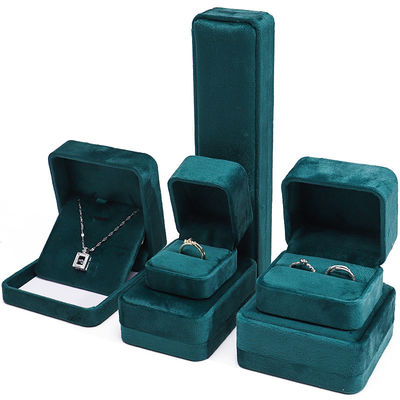 Grosir Manufaktur Perhiasan Mewah Kotak kemasan Logo kustom yang dipersonalisasi high end Kalung warna hijau gelap Gelang Earrings Cincin Kemasan Kotak Perhiasan Velvet