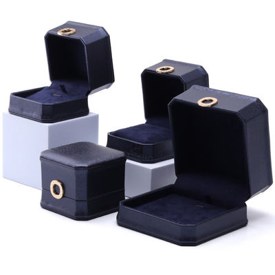 11*11*6cm Kotak Perhiasan Kulit Hanhong Square Kalung Ring Box dengan Metal Blue Luxury