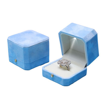 Kotak Perhiasan LED Otagonal Blue Velvet Solusi Khusus Hanhong Screen untuk Pengemasan
