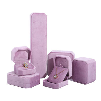 Custom Logo Velvet Perhiasan Box untuk Hanhong Pink Kalung Gelang Ring Kemasan