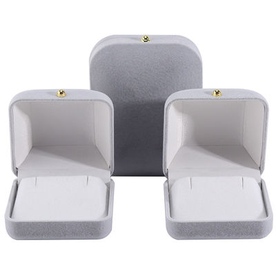 Hanhong Gray Velvet Perhiasan kotak persegi panjang untuk gelang anting kalung cincin Custom