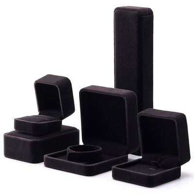 Custom Logo Printing Perhiasan Ring Box dalam Bentuk Square Handmade dengan Dark Gray Velvet