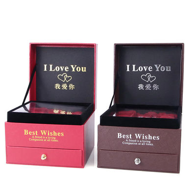 Customized Size Luxury Square Jewelry Box Jewelry Gift Wrapping Box Dengan Rose
