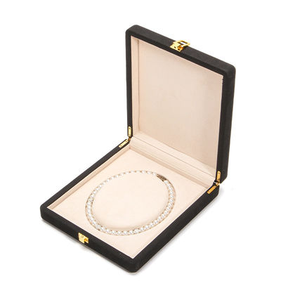 Hitam Hanhong Custom Bundar Sudut Mikrofiber Kulit Cincin Perhiasan Kemasan Kotak Luxury Set Mutiara Kalung Perhiasan Storage Box