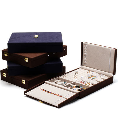 Custom Blue Microfiber Kulit Perhiasan Set Box untuk Perhiasan Kemasan dan Penyimpanan Solutio