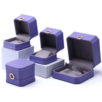 Catching Ungu Octagonal PU Kulit Perhiasan Kotak untuk Ring Ears Studs Pendant