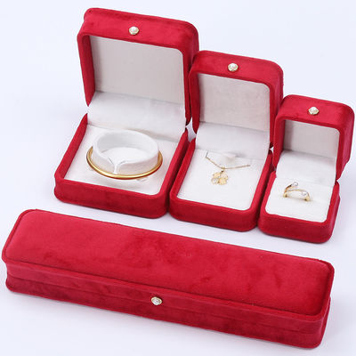 Grosir Pabrik Perhiasan beludru Mewah kemasan Kotak Logo khusus Kalung Gelang Earrings Cincin Kemasan Kotak Perhiasan Beludru Merah