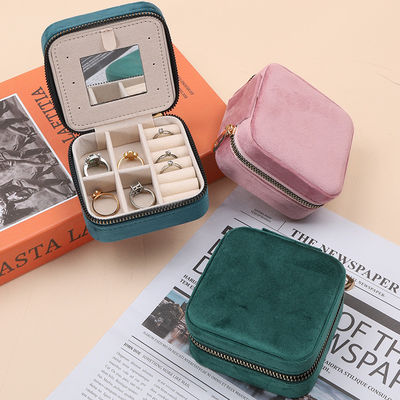 High End Elegant Perhiasan Storage Box Soft Velvet Travel Perhiasan Organizer Dengan Cermin