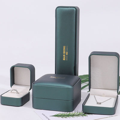 Dark Green Convex Fake Leather Perhiasan Storage Box Luxury Organizer Packaging