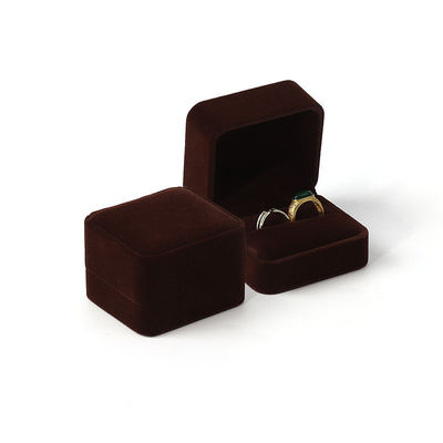 Custom Velvet Brown Perhiasan Ring Packaging Box Double Ring Box Untuk Upacara Pernikahan