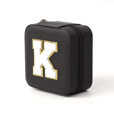 Perhiasan Mewah Kotak Penyimpanan Hadiah Custom Logo Portable Kulit Kecil Hitam Organizer Travel Case