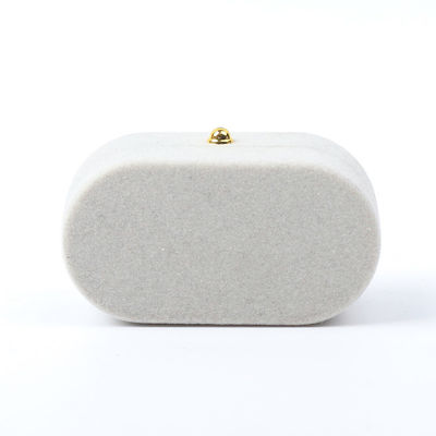 Kothak Perhiasan Mewah Pribadi Custom Gray Velvet Perhiasan Kemasan Pernikahan Pertunangan Kothak Cincin Ganda