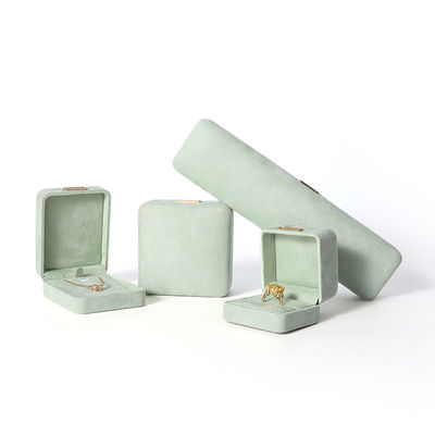 Pabrik grosir Perhiasan Mewah Kotak Pribadi High End Kalung Gelang Earrings Cincin Perhiasan Set Kemasan Velvet hijau muda Perhiasan Kotak dengan logo