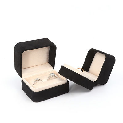 Grosir Perhiasan High End Kemasan Kotak Cincin Custom Logo Perhiasan Kemasan Mewah Pernikahan Ganda Pertunangan Velvet Ring Box