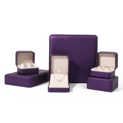 High Quality Perhiasan Packaging Box Custom Luxury Big Jewelry Set Box Kalung Gelang Earrings Ring Packaging Handmade Square Ungu Kulit Perhiasan Box Dengan Logo